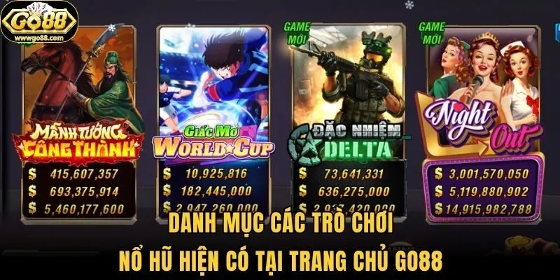 Danh mục các trò chơi nổ hũ hiện có tại trang chủ Go88